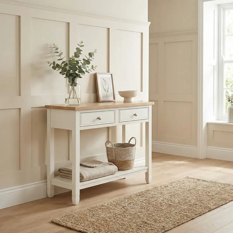 Amberley 2-Drawer Warm White Console Table 1