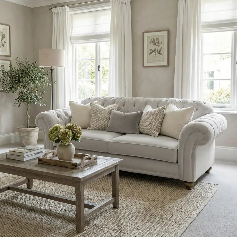 Chesterfield-Style 3-Seater Velvet Sofa – Feather Grey Tone 1