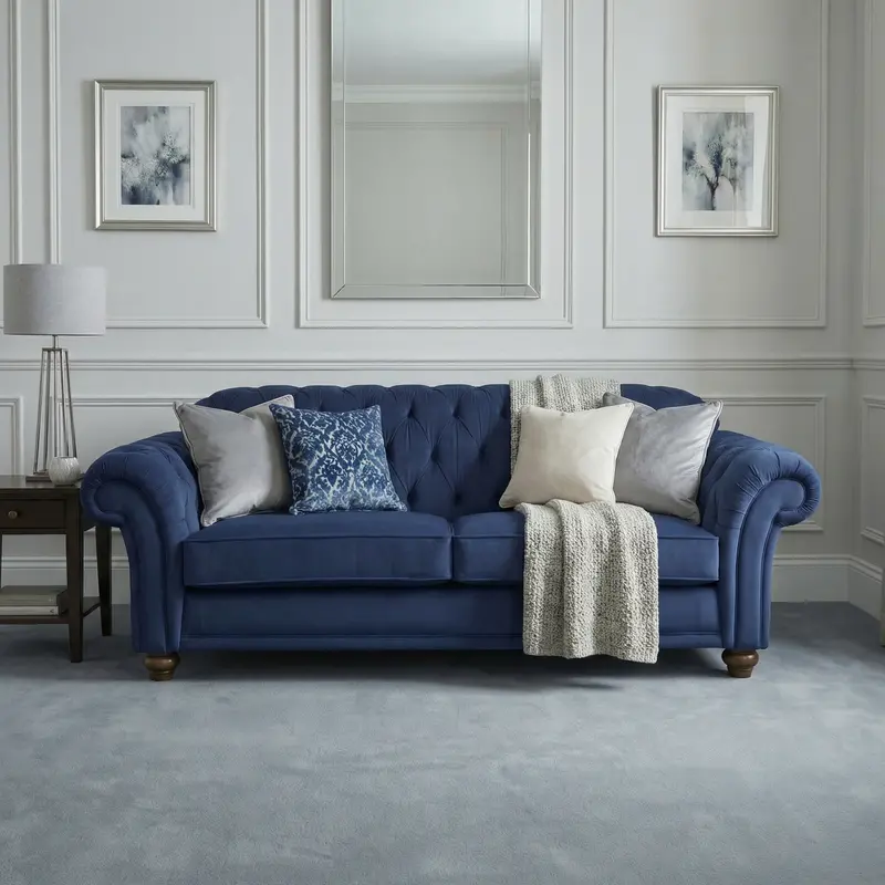 Chesterfield-Style 3-Seater Velvet Sofa – Royal Blue Hue 1