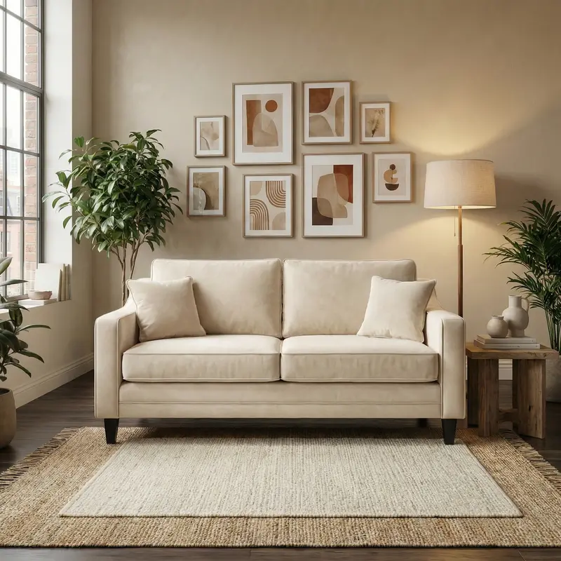 Cream Wiltshire Two-Seat Velvet Sofa 1