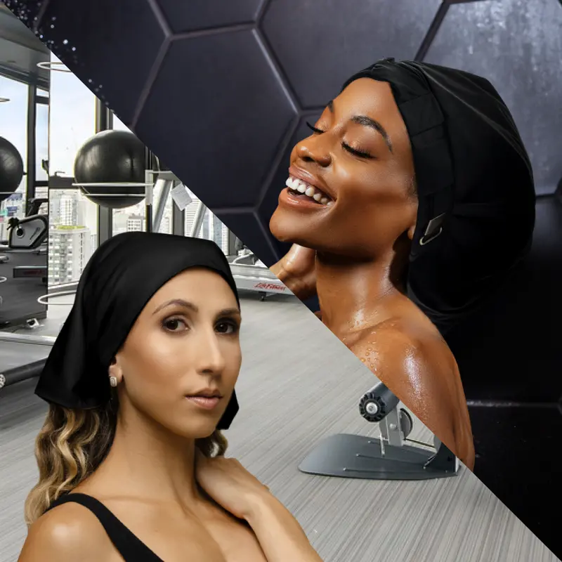 Gym-Proof Hair Duo: Waterproof Shower Cap + Satin Bandana (Save $10) 1