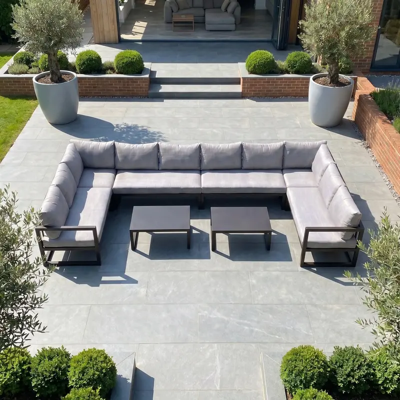 Havana Washed Grey U-Shaped Outdoor Corner Seating With Reclining Chairs And Coffee Tables 1