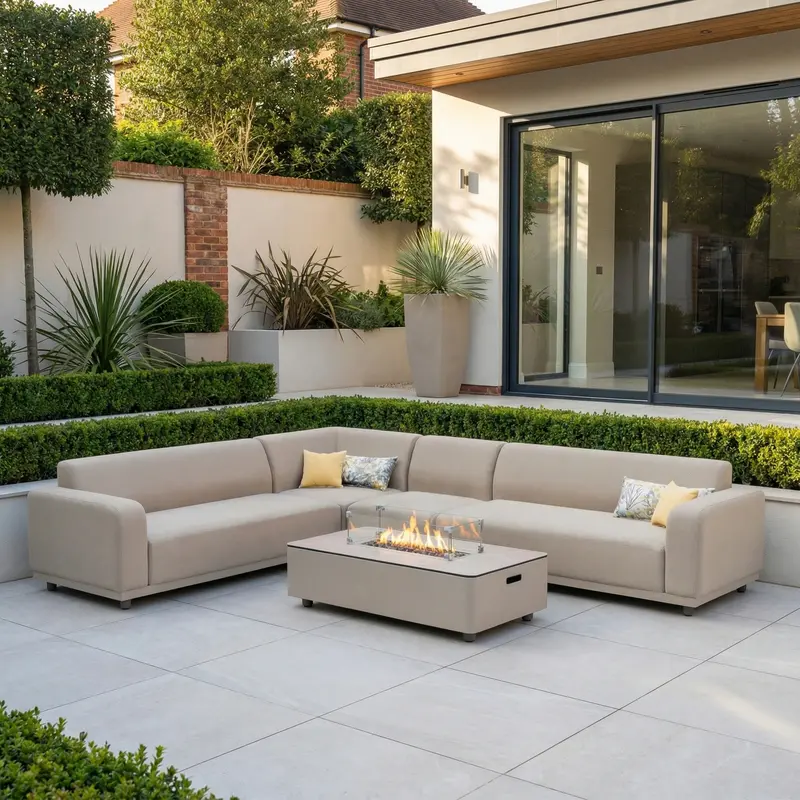 Luna Fawn Large Outdoor Corner Seating Set With Firepit Coffee Table 1