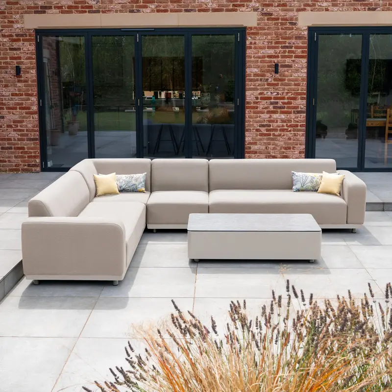 Luna Large Outdoor Fabric Corner Group With Coffee Table – Fawn 1