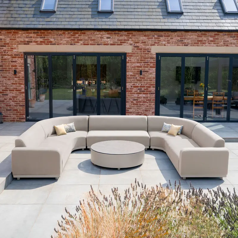 Luna U-Shaped Outdoor Fabric Corner Lounge With Round Coffee Table – Fawn 1