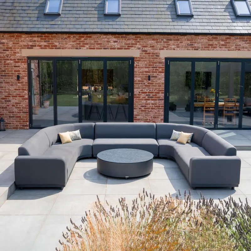 Luna U-Shaped Outdoor Fabric Corner Lounge With Round Coffee Table – Grey 1