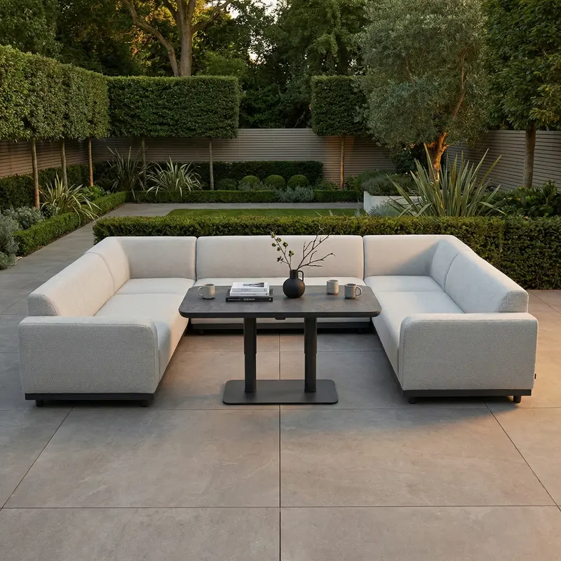 Luna U-Shaped Outdoor Sofa Set With Altura Adjustable Table – Oyster Grey Fabric 1