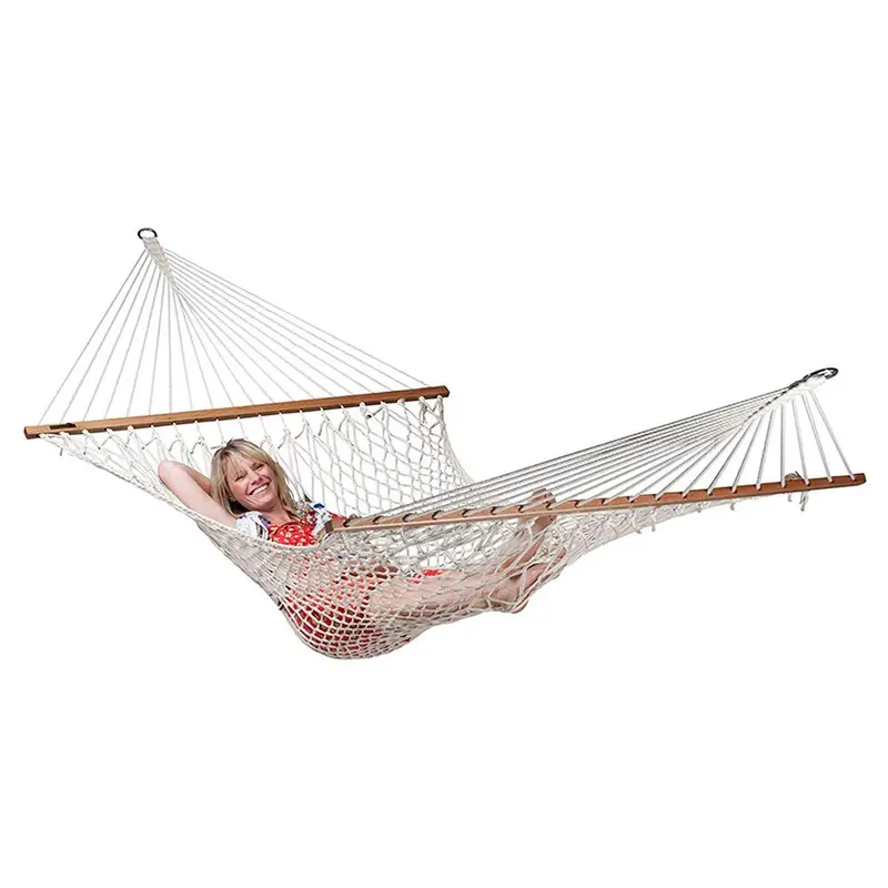 Natural Cotton Rope Hammock With Wooden Spreader Bar – Summer-Ready Relaxation 1