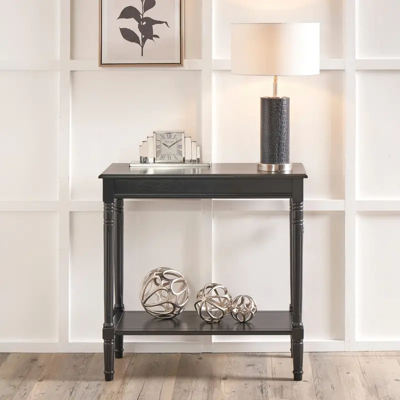 Pacific Lifestyle Heritage Console Table – Black Pine Wood Narrow Entryway Design 1