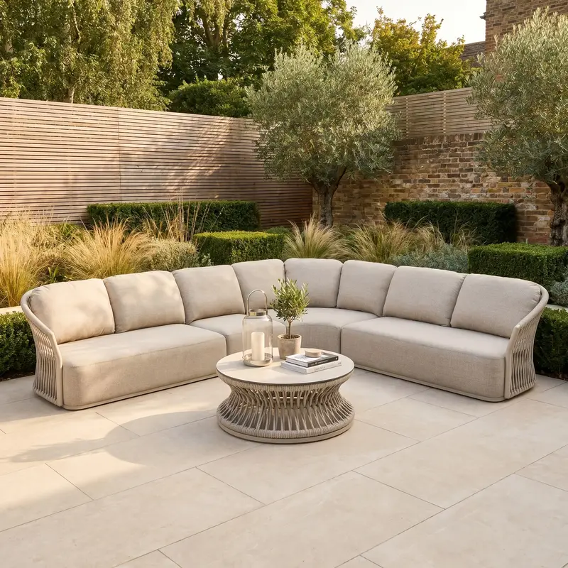 Pello Deluxe Curved Sectional Sofa Set With Round Coffee Table – Fawn 1