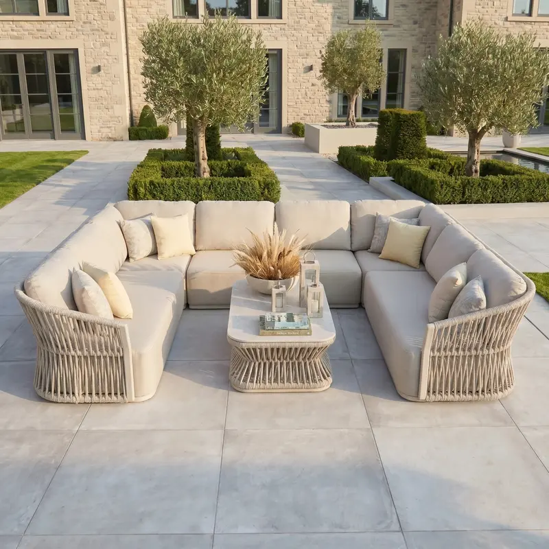 Pello U-Shaped Fawn Corner Sofa Set With Rectangular Coffee Table 1
