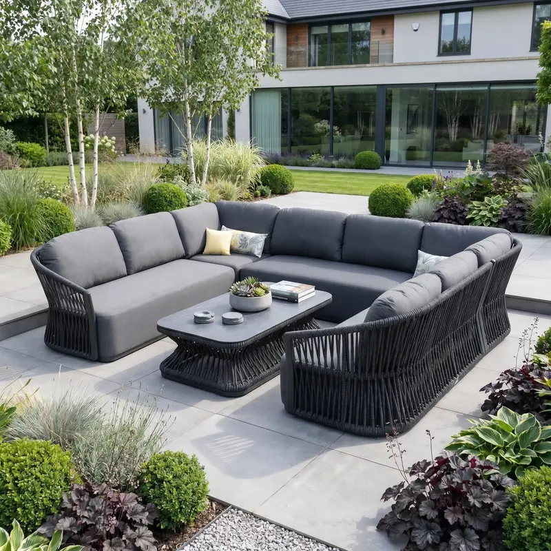 Pello U-Shaped Grey Corner Sofa Set With Rectangular Coffee Table 1