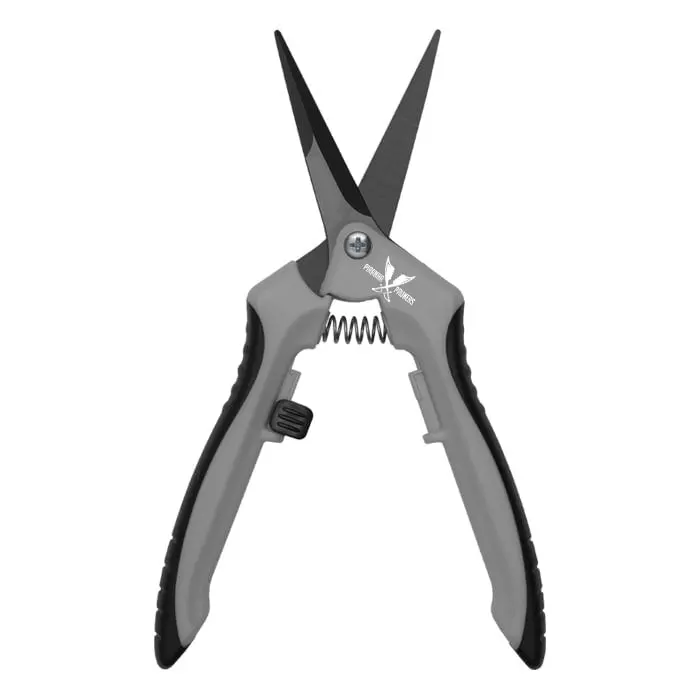 Piranha Pruners – Curved-Blade Trimming Scissors With Grey Handle And Black Accents 1