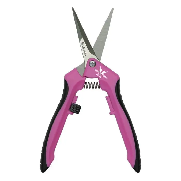 Piranha Pruners – Straight-Blade Trimming Scissors With Pink Handle 1