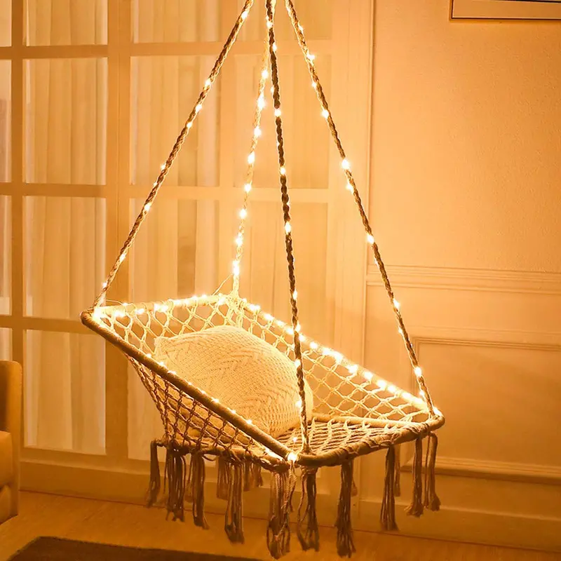 Square Cotton Hammock Chair With Built-In Ambient Led Lights – Kinden 1