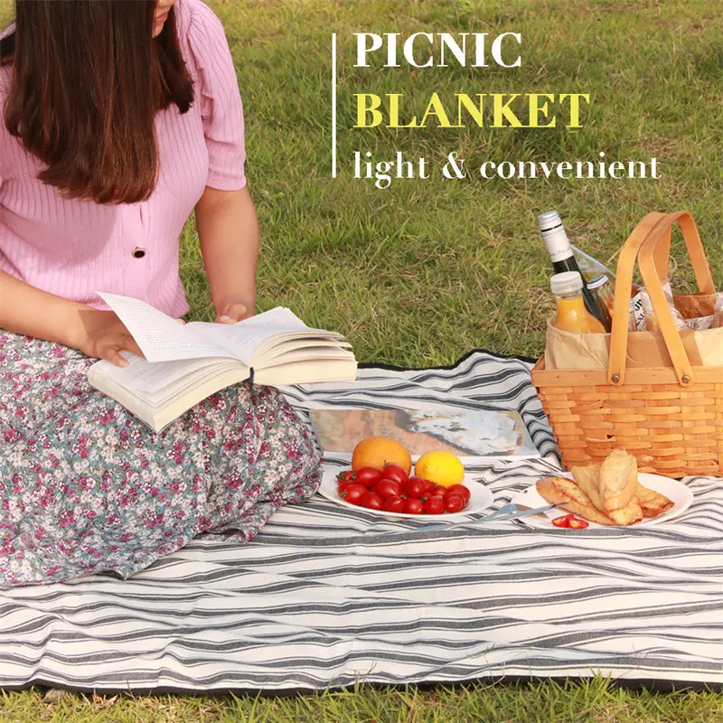 Waterproof Family Picnic Blanket With Double-Stripe Pattern 1