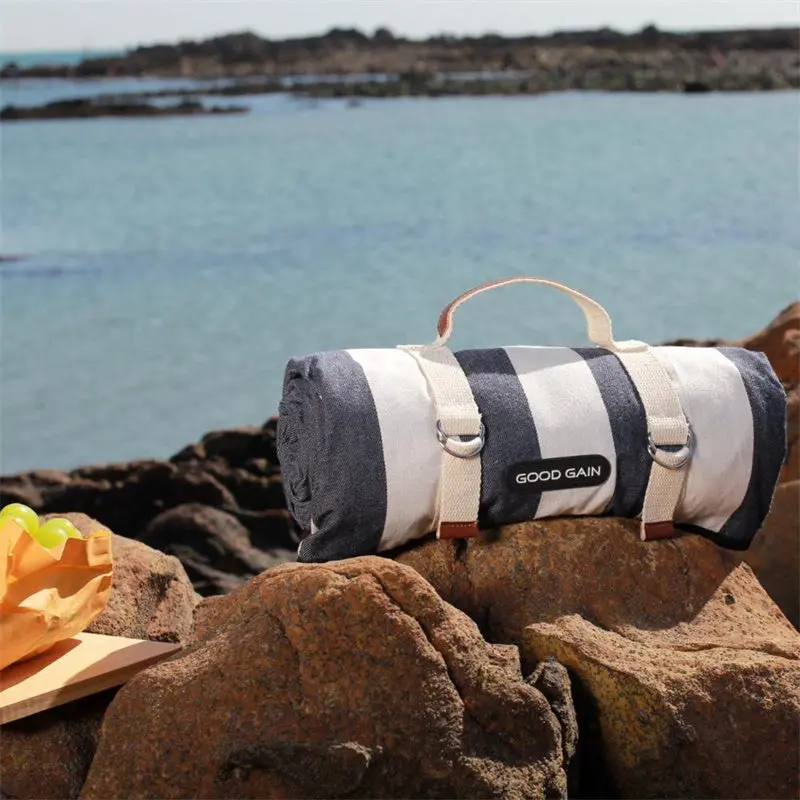 Waterproof Picnic Blanket With Bold Wide-Stripe Finish 1