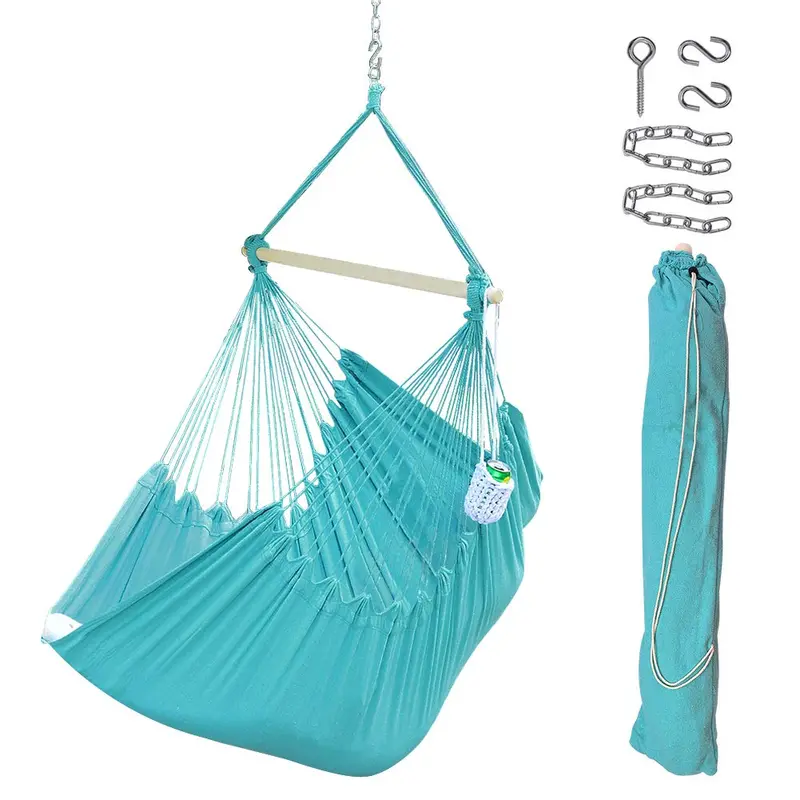 Xxl Rope Hammock Chair With Built-In Drink Holder – Lazy Daze Hanging Swing Seat 1